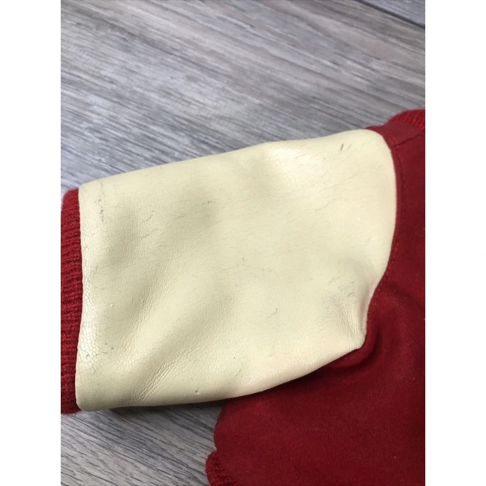 Miniature Red Wool Varsity Letterman Jacket for Pet or Doll Cream Sleeves Size S